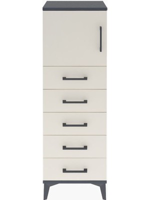 Arges Dolap Tek Raflı 5 Çekmeceli Tek Kapaklı 44X30X134 Antrasit-Aytaşı