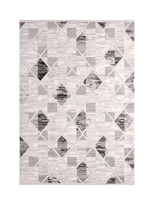 Aren Halı Osilo Geometrik Gri Polyester Kaydırmaz Taban Makine Halısı