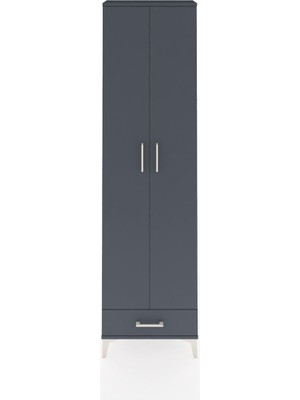 Arges Dolap 3 Raflı Tek Çekmeceli Tek Askılı 60X30X221 Antrasit-Antrasit