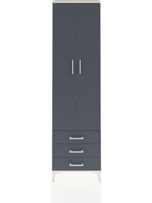 Arges Dolap 4 Raflı 3 Çekmeceli 2 Kapaklı 60X30X221 Aytaşı-Antrasit
