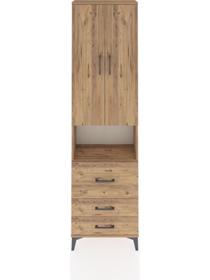 Arges Dolap 3 Raflı 3 Çekmeceli Tek Askılı 60X30X221 Çam-Çam