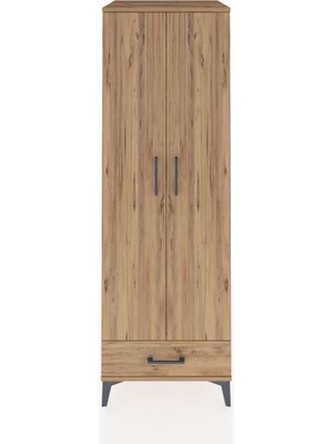 Kronos Dolap 4 Raflı Tek Çekmeceli 2 Kapaklı 60X59X182 Çam-Çam