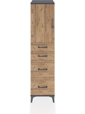Hyperion Dolap Tek Raflı 4 Çekmeceli Tek Kapaklı 44X44X182 Antrasit-Çam