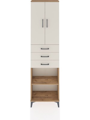 Arges Dolap 4 Raflı 3 Çekmeceli 2 Kapaklı 60X30X221 Çam-Aytaşı