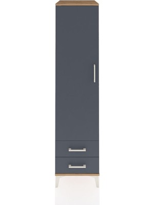 Kronos Dolap Tek Raflı 2 Çekmeceli Tek Askılı 44X59X182 Çam-Antrasit