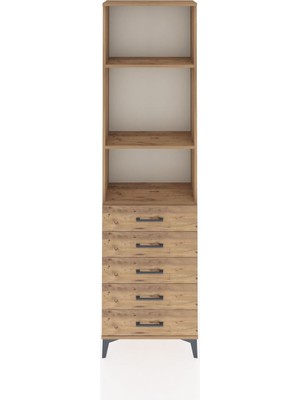 Arges Dolap 3 Raflı 5 Çekmeceli 60X30X221 Çam-Çam