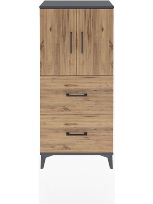 Arges Dolap Tek Raflı 2 Çekmeceli 2 Kapaklı 60X30X134 Antrasit-Çam
