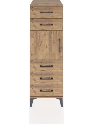 Hyperion Dolap Tek Raflı 5 Çekmeceli Tek Kapaklı 44X44X134 Çam-Çam
