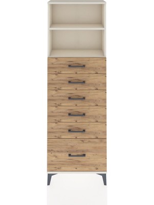 Arges Dolap 2 Raflı 6 Çekmeceli 60X30X182 Aytaşı-Çam
