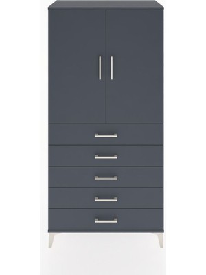 Hyperion Dolap 2 Raflı 5 Çekmeceli 2 Kapaklı 88X44X182 Antrasit-Antrasit