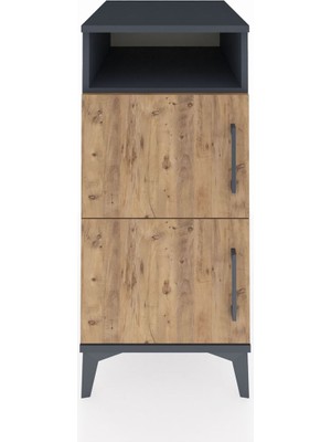 Kronos Komodin 2 Raflı 2 Kapaklı 44X59X96 Antrasit-Çam