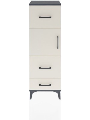 Arges Dolap Tek Raflı 3 Çekmeceli Tek Kapaklı 44X30X134 Antrasit-Aytaşı