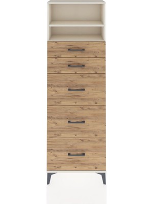 Arges Dolap 2 Raflı 5 Çekmeceli 60X30X182 Aytaşı-Çam