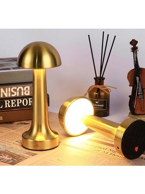 Şarjlı Dokunmatik Çelik Mantar Başlı Masa Lambası, Lüks Gece Işığı