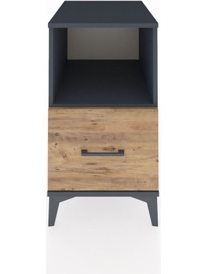 Kronos Komodin Tek Raflı Tek Çekmeceli 44X59X80 Antrasit-Çam