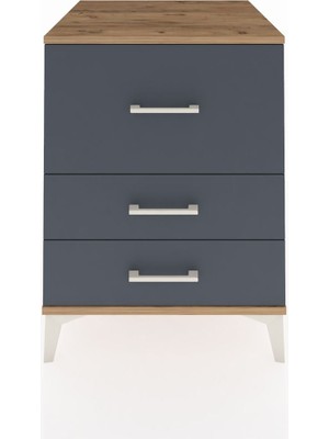 Kronos Komodin 3 Çekmeceli 60X59X80 Çam-Antrasit