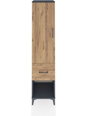 Hyperion Dolap 4 Raflı Tek Çekmeceli Tek Kapaklı 44X44X195 Antrasit-Çam