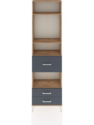 Arges Dolap 4 Raflı 3 Çekmeceli 60X30X221 Çam-Antrasit