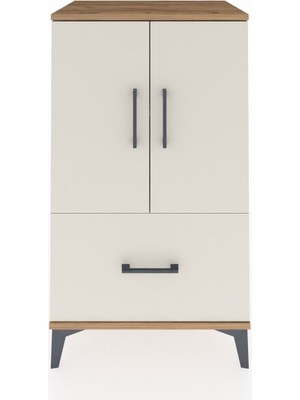 Hyperion Komodin 2 Raflı Tek Çekmeceli 2 Kapaklı 60X44X106 Çam-Aytaşı