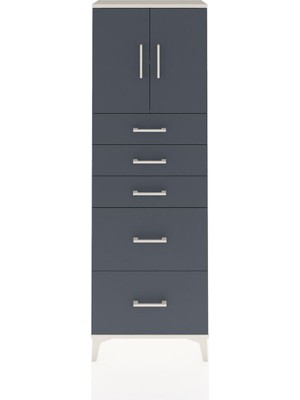 Arges Dolap 2 Raflı 5 Çekmeceli 2 Kapaklı 60X30X182 Aytaşı-Antrasit