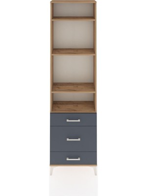 Arges Dolap 4 Raflı 3 Çekmeceli 60X30X221 Çam-Antrasit