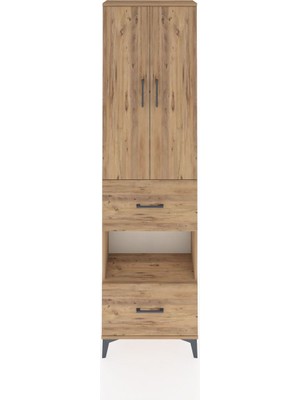 Arges Dolap 4 Raflı 2 Çekmeceli 2 Kapaklı 60X30X221 Çam-Çam