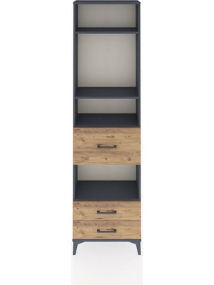 Arges Dolap 4 Raflı 3 Çekmeceli 60X30X221 Antrasit-Çam