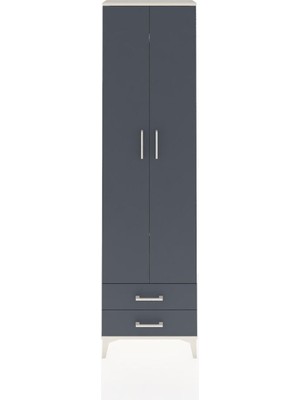 Arges Dolap 3 Raflı 2 Çekmeceli Tek Askılı 60X30X221 Aytaşı-Antrasit