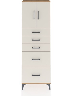 Arges Dolap 2 Raflı 5 Çekmeceli 2 Kapaklı 60X30X182 Çam-Aytaşı