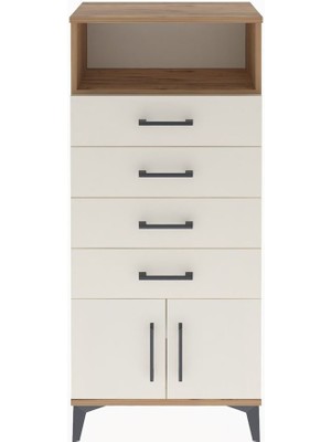 Arges Dolap Tek Raflı 4 Çekmeceli 2 Kapaklı 60X30X134 Çam-Aytaşı