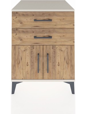 Kronos Komodin Tek Raflı 2 Çekmeceli 2 Kapaklı 60X59X80 Aytaşı-Çam
