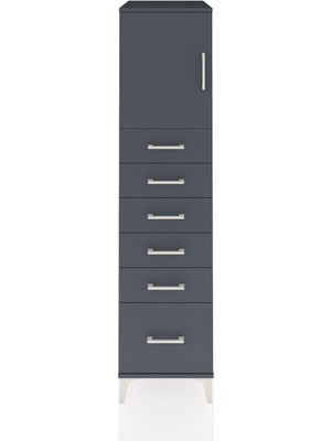 Kronos Dolap Tek Raflı 6 Çekmeceli Tek Kapaklı 44X59X182 Antrasit-Antrasit