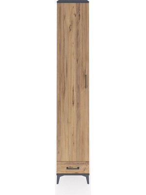 Hyperion Dolap 6 Raflı Tek Çekmeceli Tek Kapaklı 44X44X243 Antrasit-Çam