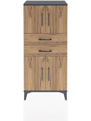 Arges Dolap Tek Raflı 2 Çekmeceli 4 Kapaklı 60X30X134 Antrasit-Çam