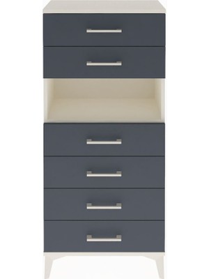 Arges Dolap Tek Raflı 6 Çekmeceli 60X30X134 Aytaşı-Antrasit