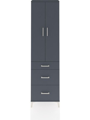 Arges Dolap 3 Raflı 3 Çekmeceli 2 Kapaklı 60X30X221 Antrasit-Antrasit