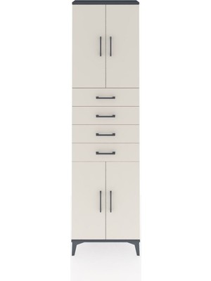 Arges Dolap 3 Raflı 4 Çekmeceli 4 Kapaklı 60X30X221 Antrasit-Aytaşı