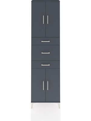 Arges Dolap 3 Raflı 3 Çekmeceli 4 Kapaklı 60X30X221 Antrasit-Antrasit