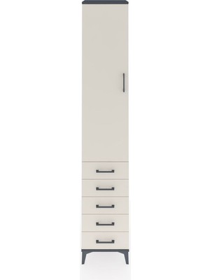 Hyperion Dolap 2 Raflı 5 Çekmeceli Tek Askılı 44X44X243 Antrasit-Aytaşı