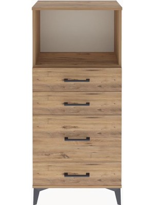 Arges Dolap Tek Raflı 4 Çekmeceli 60X30X134 Çam-Çam