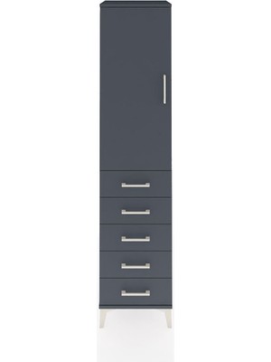 Hyperion Dolap 3 Raflı 5 Çekmeceli Tek Kapaklı 44X44X195 Antrasit-Antrasit