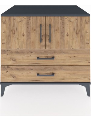 Kronos Şifonyer 2 Raflı 2 Çekmeceli 2 Kapaklı 88X59X80 Antrasit-Çam