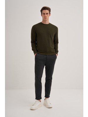 Cazador 52470 Haki Erkek Bisiklet Yaka Fitilli Slim Fit Sweatshirt