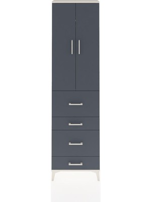 Arges Dolap 2 Raflı 4 Çekmeceli Tek Askılı 60X30X221 Aytaşı-Antrasit