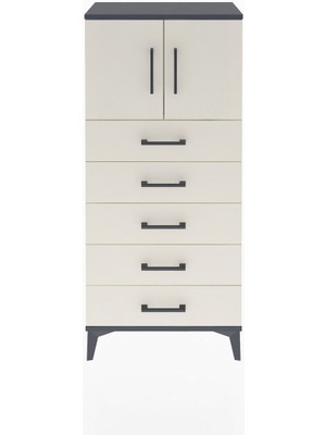 Arges Dolap Tek Raflı 4 Çekmeceli 2 Kapaklı 60X30X134 Antrasit-Aytaşı