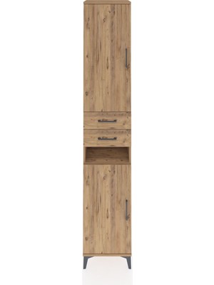 Hyperion Dolap 5 Raflı 2 Çekmeceli 2 Kapaklı 44X44X243 Çam-Çam