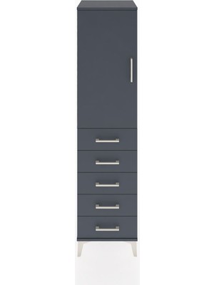 Hyperion Dolap Tek Raflı 5 Çekmeceli Tek Askılı 44X44X182 Antrasit-Antrasit