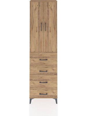 Arges Dolap 3 Raflı 4 Çekmeceli 2 Kapaklı 60X30X221 Çam-Çam