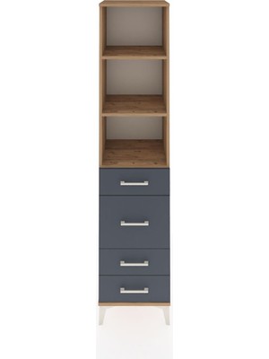Hyperion Dolap 3 Raflı 4 Çekmeceli 44X44X195 Çam-Antrasit