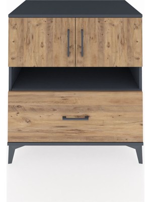 Kronos Şifonyer 3 Raflı Tek Çekmeceli 2 Kapaklı 88X59X96 Antrasit-Çam